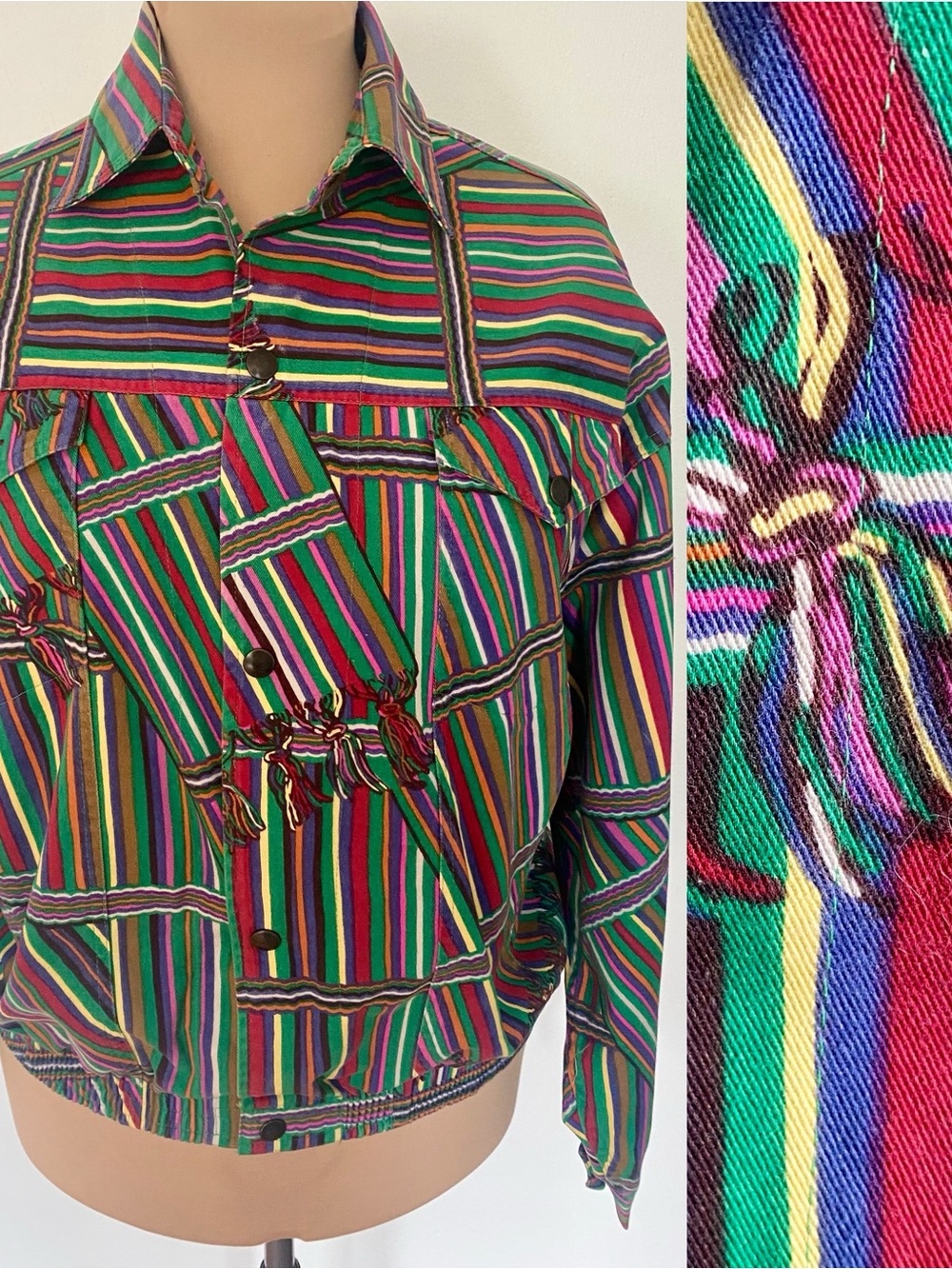 Vintage 90s JAMS WORLD Cotton Jacket *Medium* Snap Front Rainbow Unisex Bomber